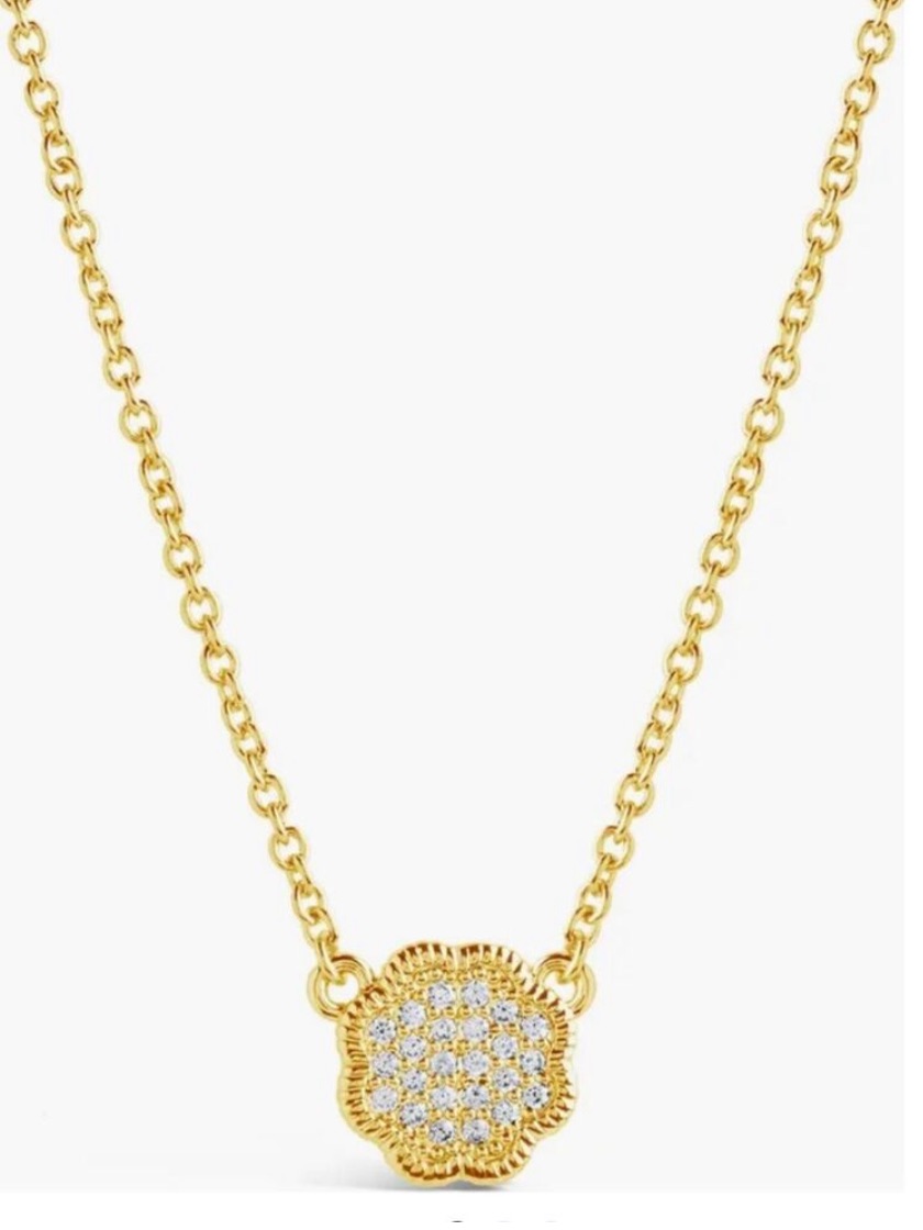Gold Petal Pave Pendant Necklace